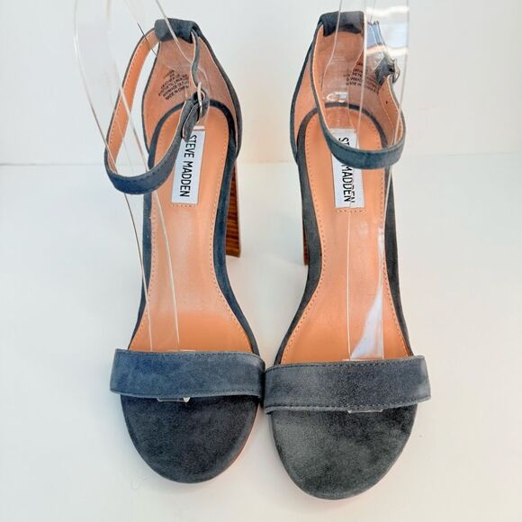 Steve Madden Chic Dressy Suede Leather Block Heeled Sandals-Sz 8-Blue Grey - Picture 3 of 12